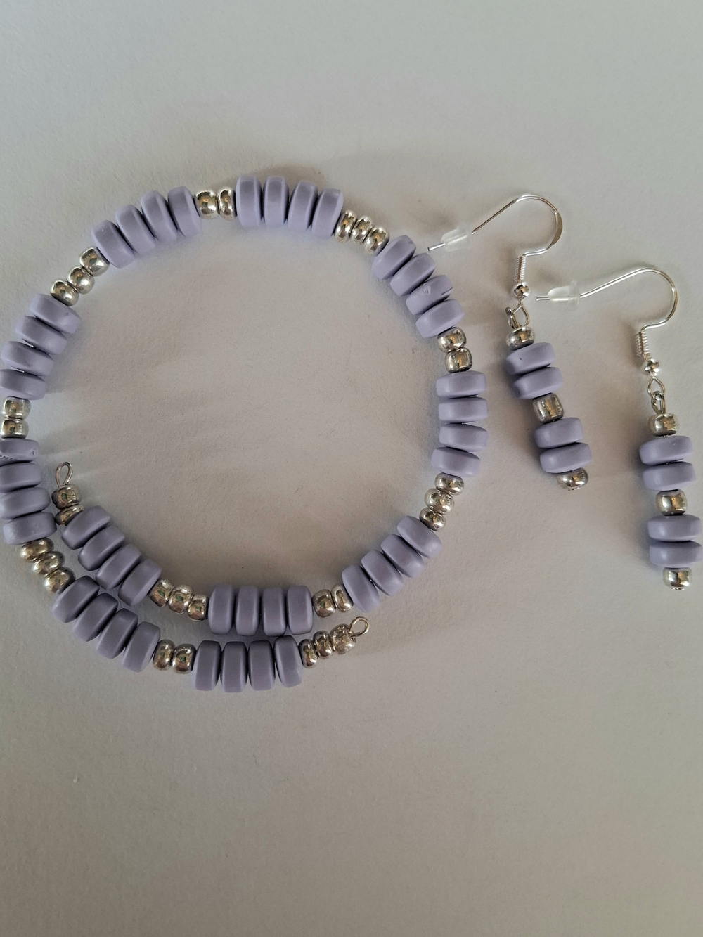 Lavender Light Purple Beaded Bracelet and Earrings Set - Handmade